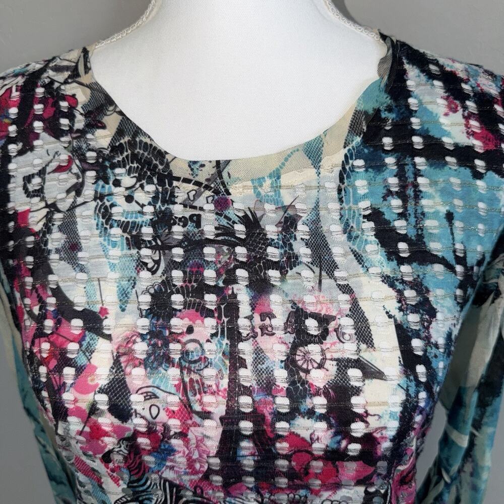 Alberto Makali Women’s Long Sleeve Tunic Blouse Size M Metallic Multicolor Y2K - Picture 2 of 9